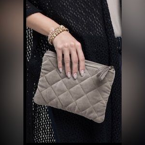 Luxurious fine cotton velvet metallic quilted pouch.